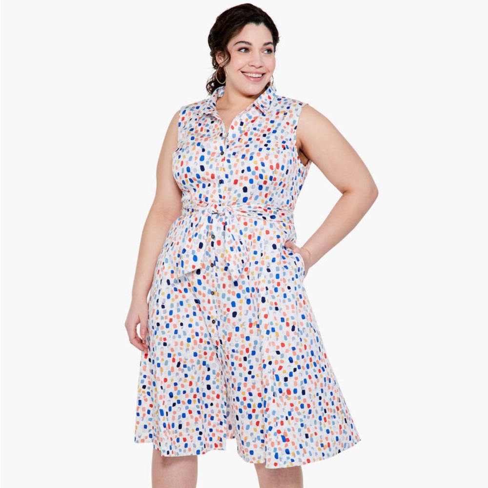 NIC+ZOE White Midi Shirt Dress with Multicolor Dot Print